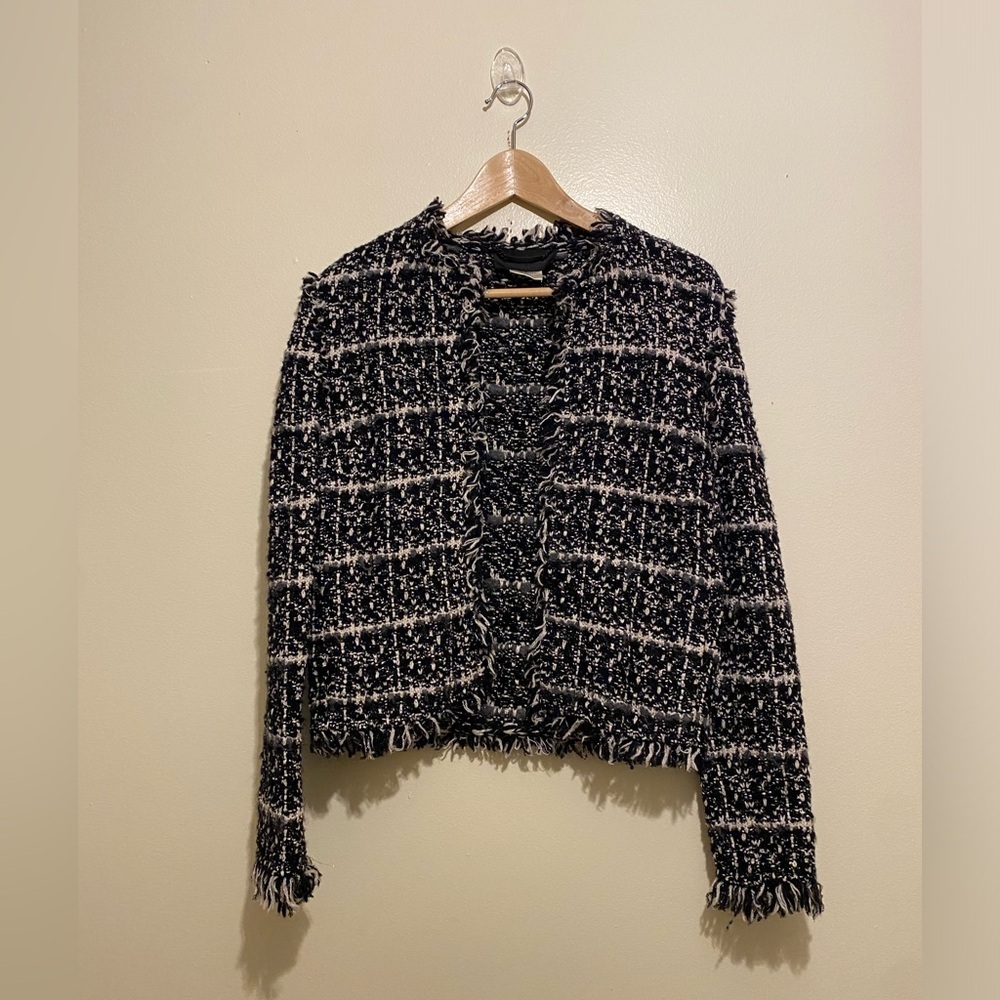 Les Copains Elegant Black and White Tweed Jacket. Size 42